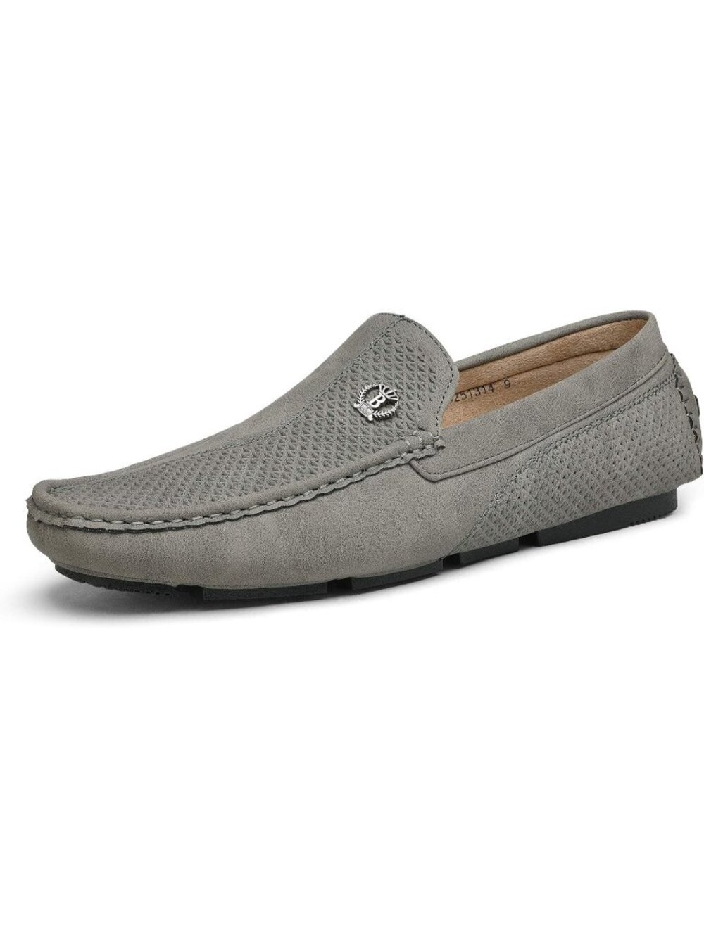 Bruno Marc Men's Grey Round Toe Slip On Faux Leather Casual Moccasins Loafers